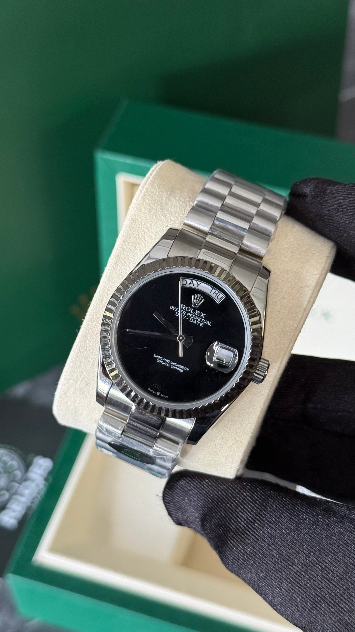 RLX DAY-DATE PLATA/ NEGRO SER
