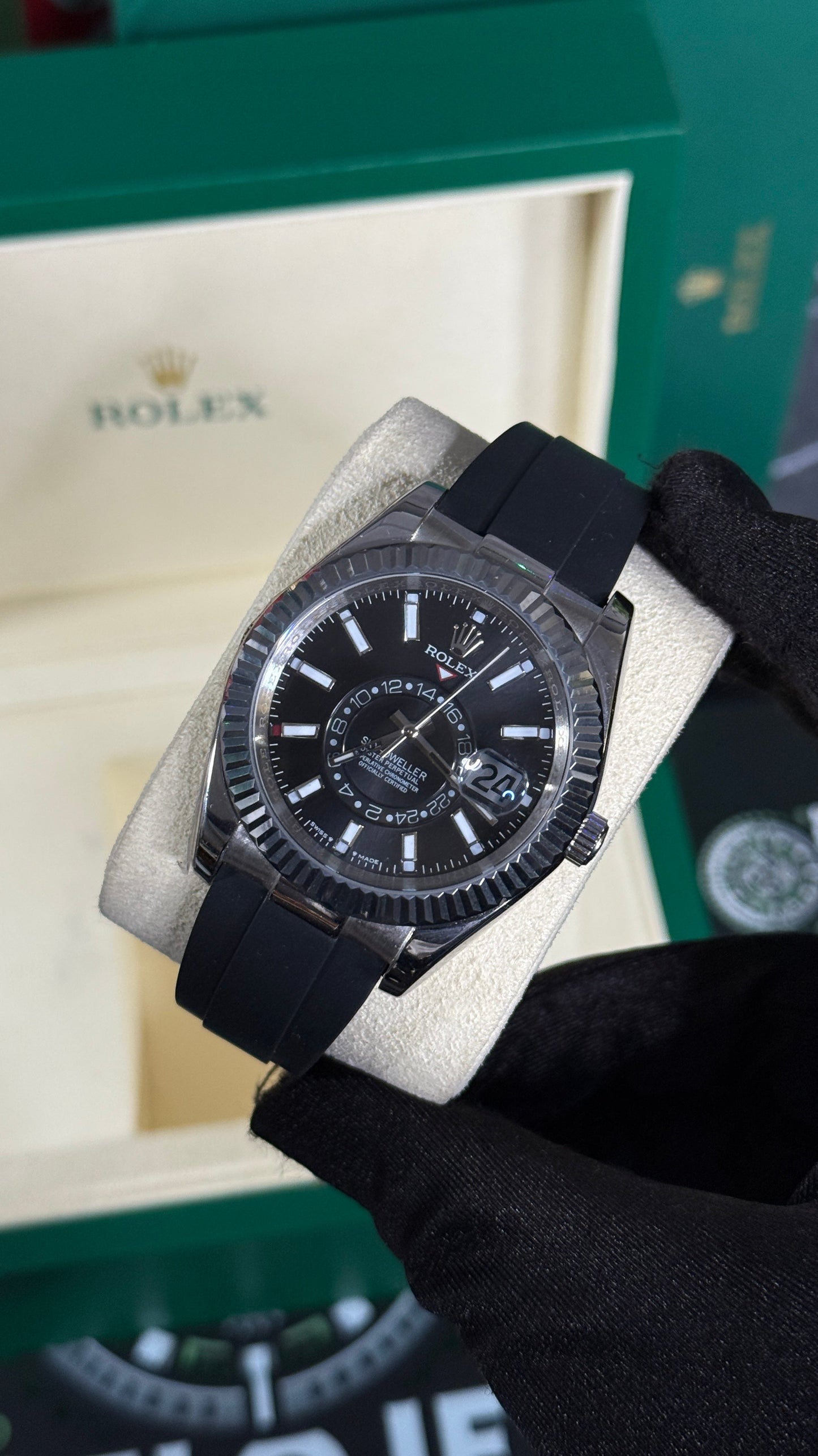RLX SKY-DWELLER (PLATA/NEGRO) CAUCHO