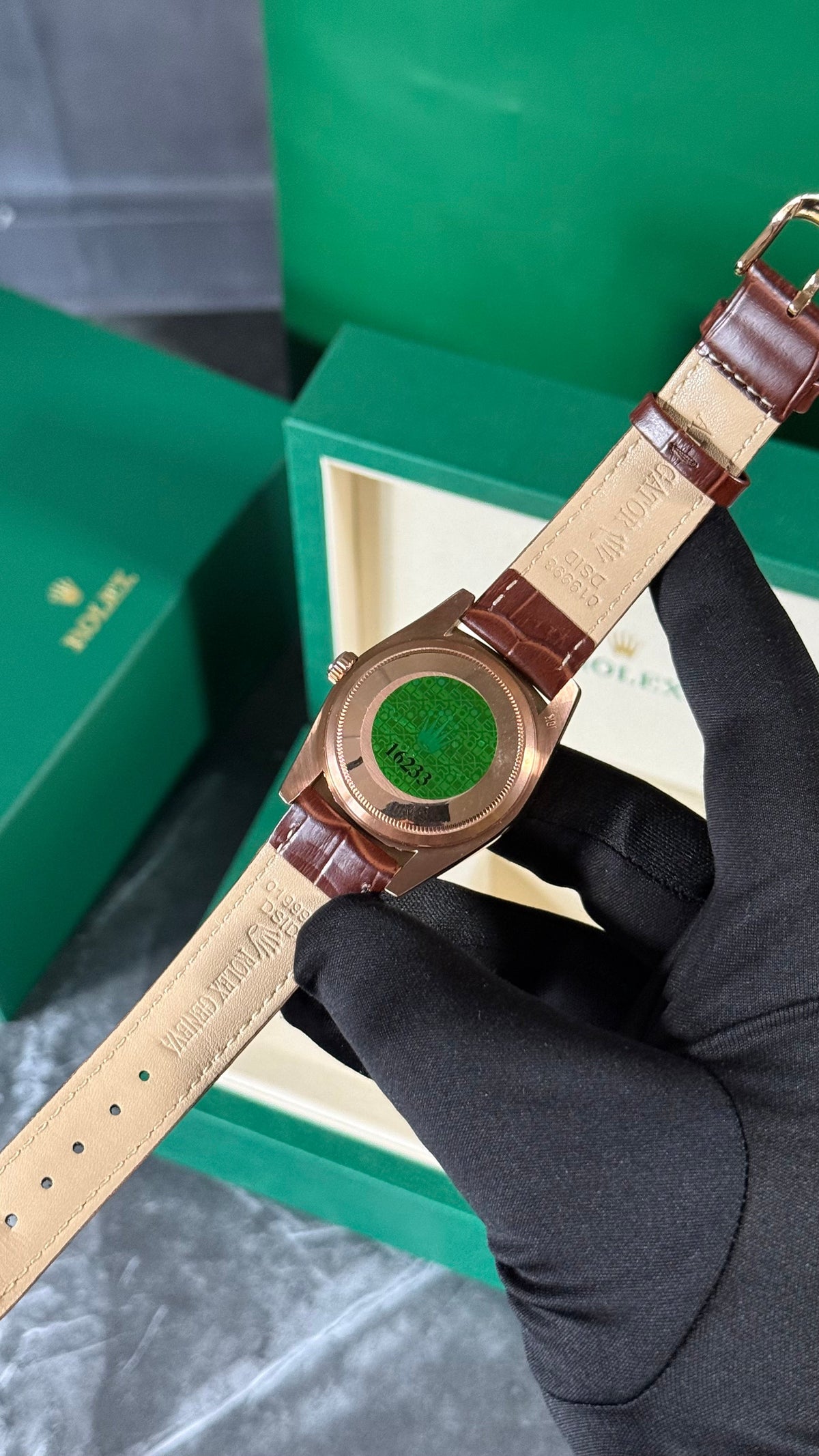 RLX DAY-DATE (ORO ROSA/BIS.ESTRIADO) PIEL